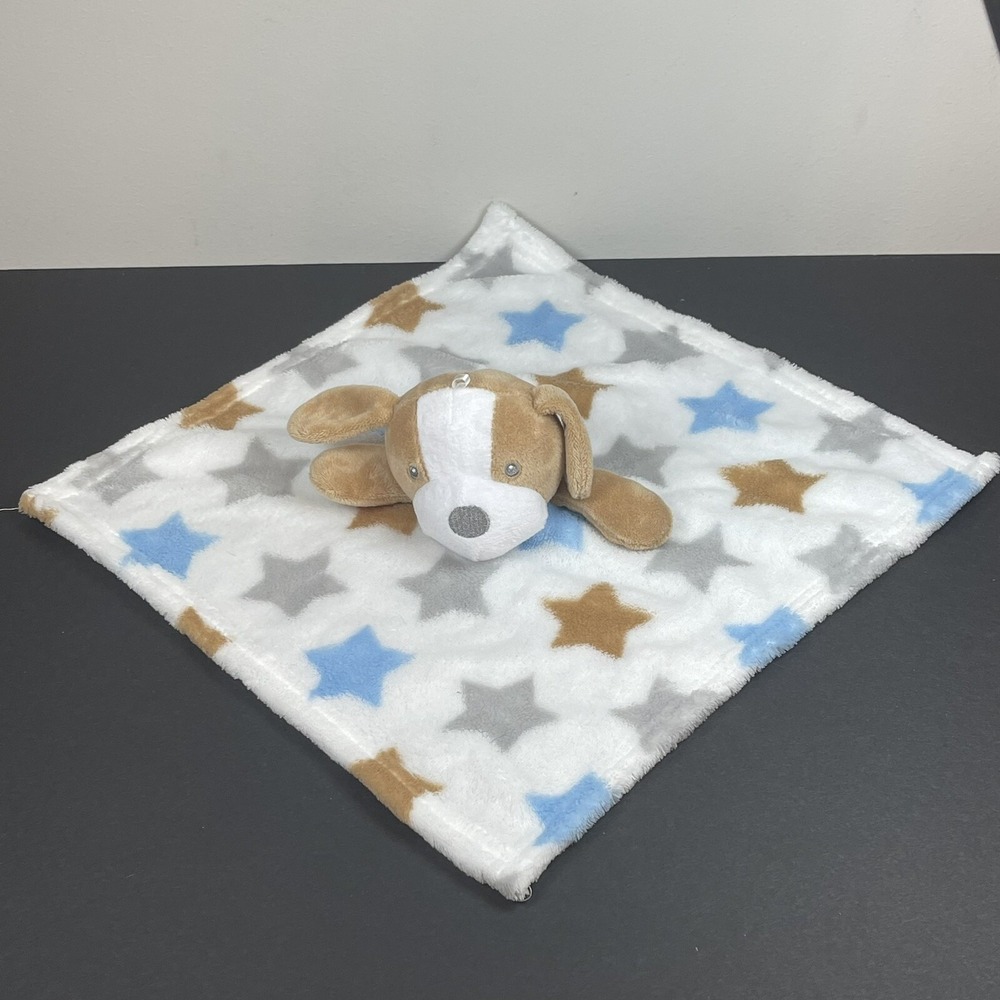 Baby Essentials Puppy Dog Stars Tan Blue Gray Security Blanket Lovey Stuffed Toy